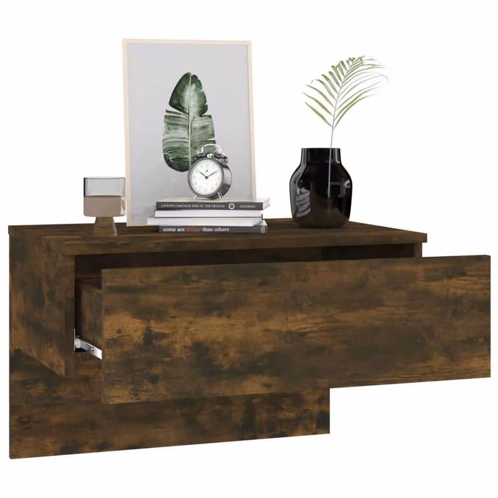 Berkfield Home Set of 2 Wall-mounted Bedside Cabinets in Smoked Oak Brown – 4