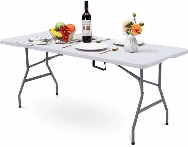 Nordara Heavy Duty Folding Trestle Table in White, W/D: 100 x 60 cm