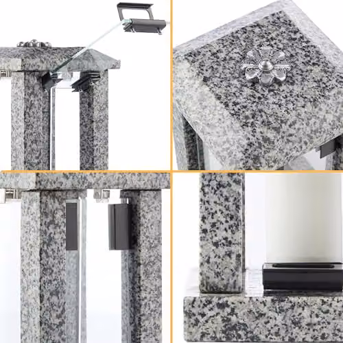 NOVECRAFTO Large Square Granite Candle Lantern with Floral Decor in Grey Stone, H 32 cm – 7