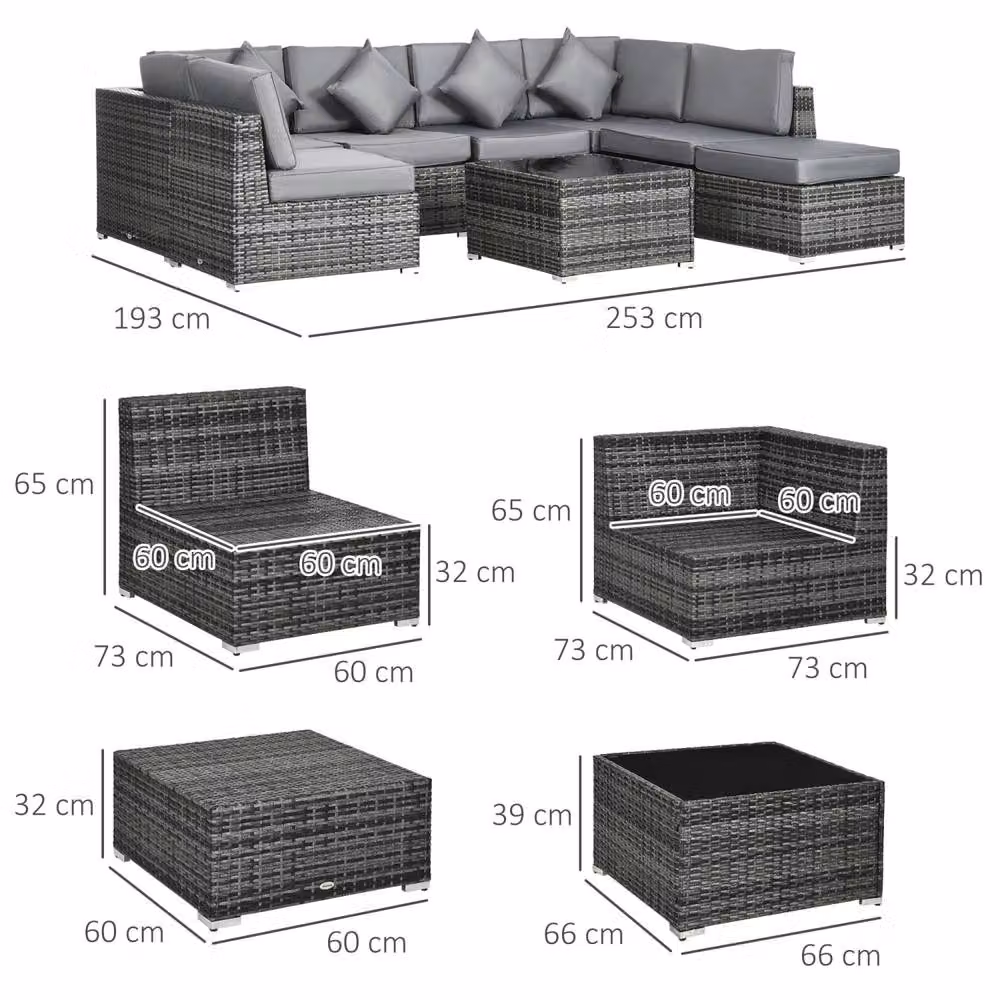 Wyld Haus Rero 8 Piece Grey Rattan Style Modular Corner Sofa Set with Glass Table – 3
