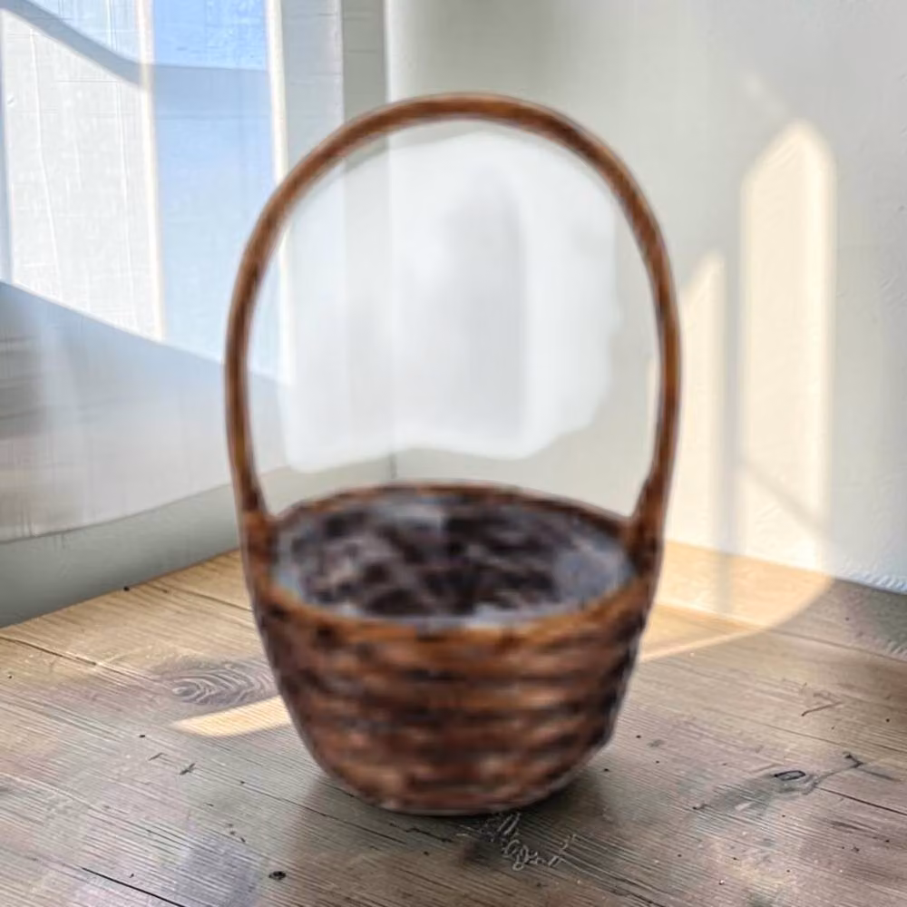 Four Candle Brown Round Willow Rattan Basket with Overhandle, Diameter: 24 cm – 2