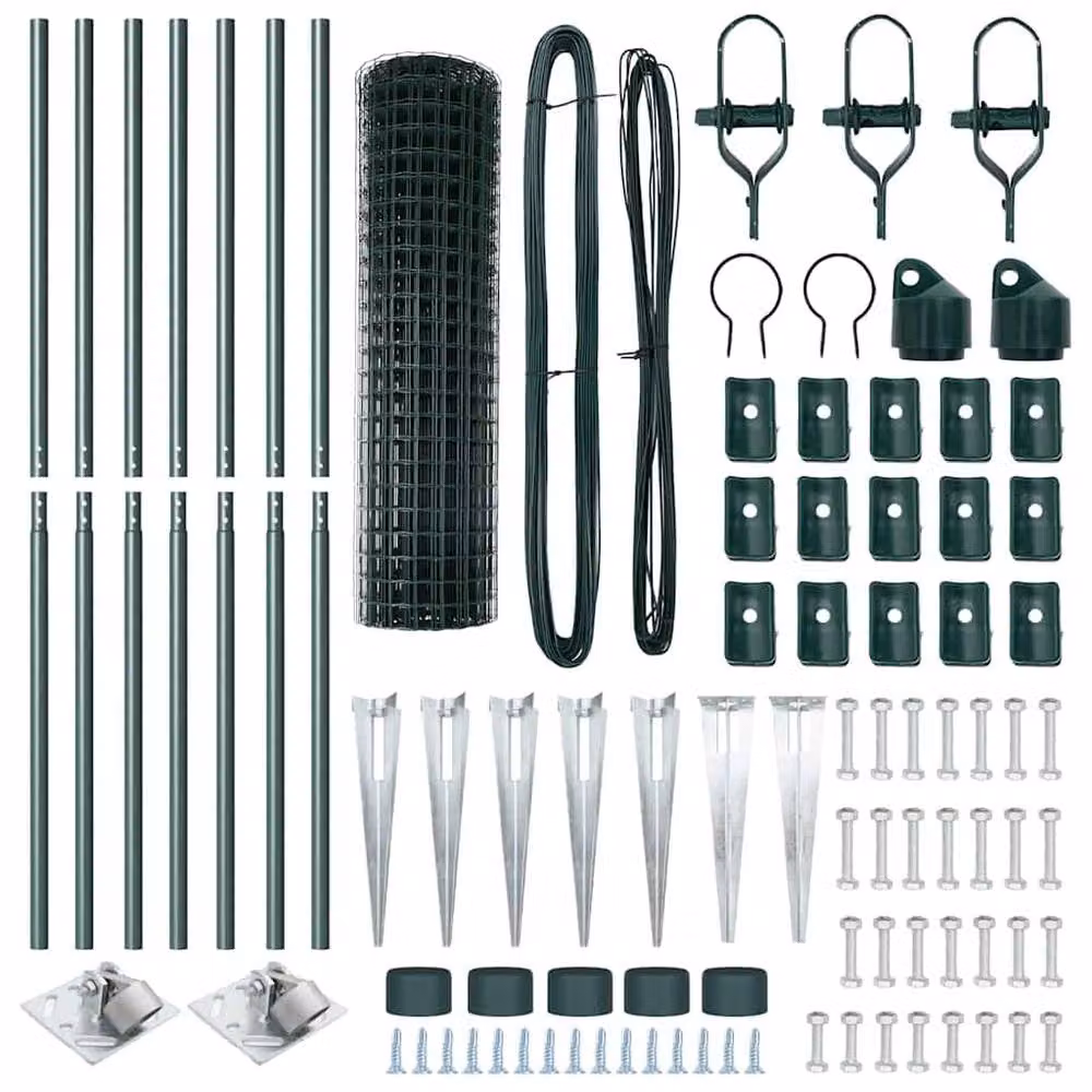 Berkfield Home Euro Fence Green Galvanised Steel with 7 Spike Posts, W: 10 m, H: 1.4 m – 5