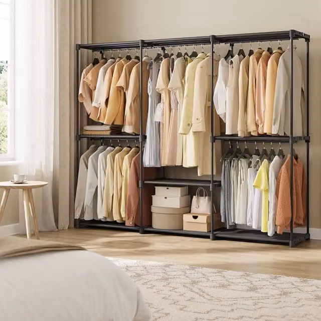 The Bazaarist Portable Large Wardrobe Closet with Hanging Rods and Internal Shelves, Black
