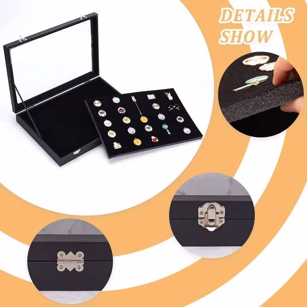 FLAVORA Black Medal and Badge Storage Display Case with Acrylic Inserts – 5