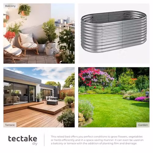 tectake Flormma Raised Garden Bed in Silver Galvanised Steel, W/D/H: 200 x 80 x 100 cm – 5