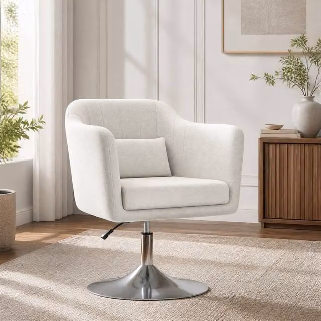 STILVORA Beige Fabric Swivel Tub Armchair with Height Adjustment and Metal Frame