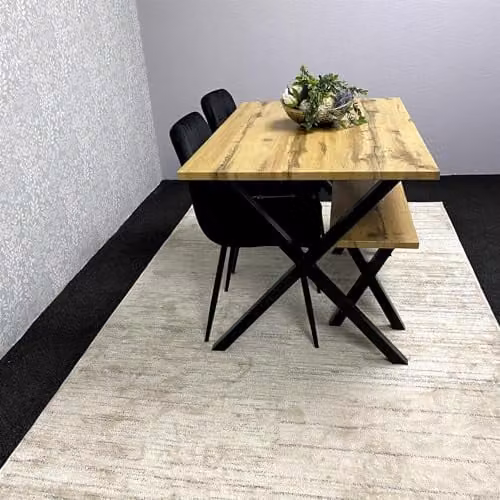 KOSY KOALA Industrial Dining Set with Rectangular Table, 2 Velvet Chairs and Wooden Bench in Black, Brown or Grey