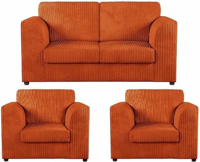Furnishings For Less UK Luxor 3 Piece Sofa Suite in Orange Jumbo Cord Fabric