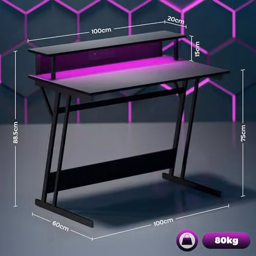 HOMCOM Black Modern Gaming Desk with Metal Frame – 3