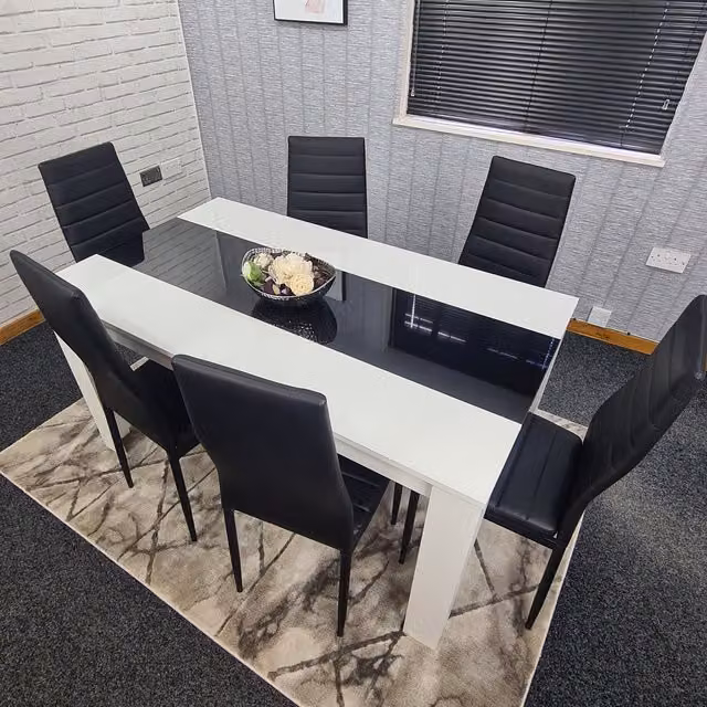 Kosy Koala Modern Rectangular Wooden Dining Table and 6 Chairs in White and Black