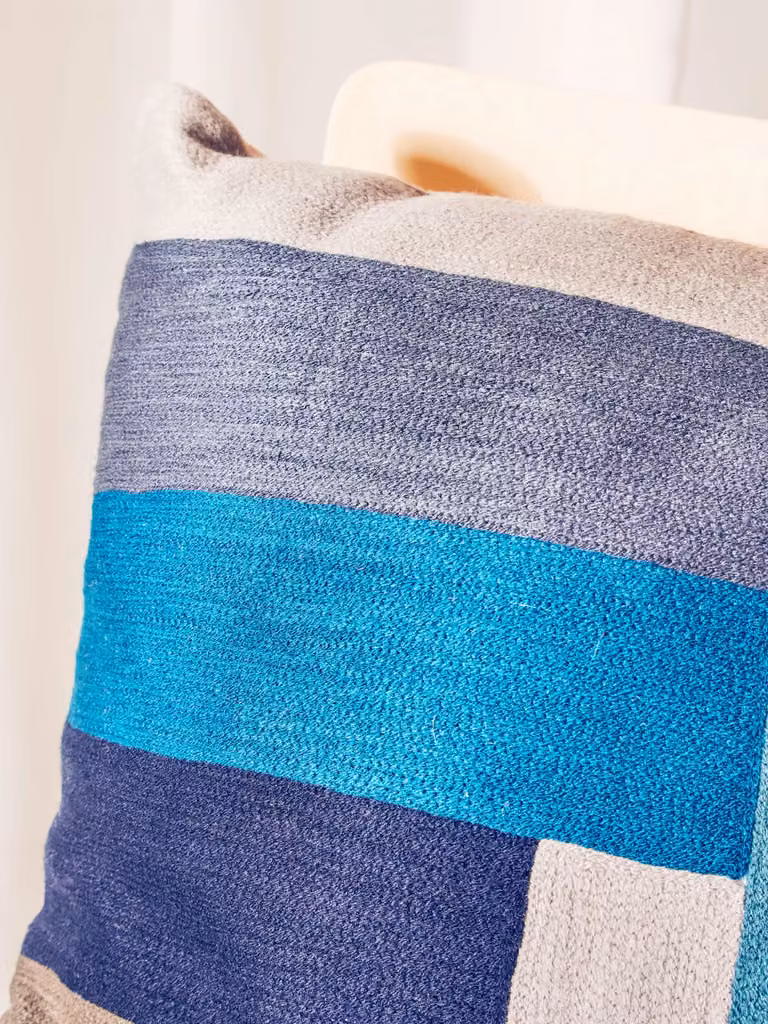 Orsina Blue Striped Square Cotton Cushion