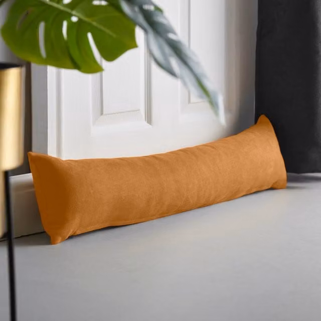 Luxury Living Velvet Chenille Draught Excluder in Beige and Orange, W/D/H: 90 x 15 x 15 cm – 1