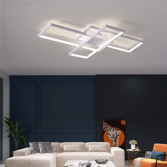 Livingandhome Modern Rectangular LED Ceiling Flush Light in White with Cool White Light