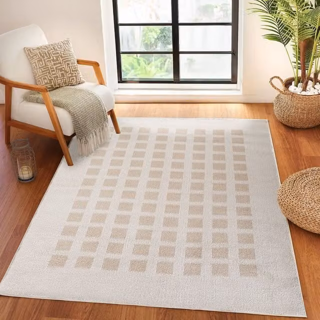 Livabliss Fossay Shag Washable High Pile Modern Rug in Beige, Brown, Green and Grey, W: 160 cm, D: 215 cm
