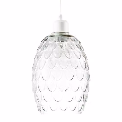 Happy Homewares Modern Transparent Embossed Glass Pendant Light Shade, W: 23 cm, D: 17 cm