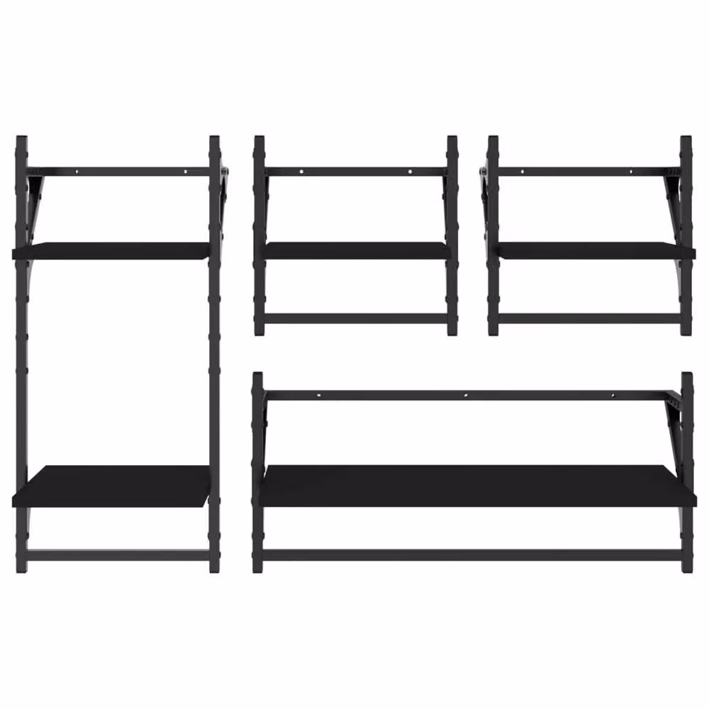 Berkfield Home 4 Piece Black Decorative Wall Mounted Shelf Set with Hanging Rods – 4