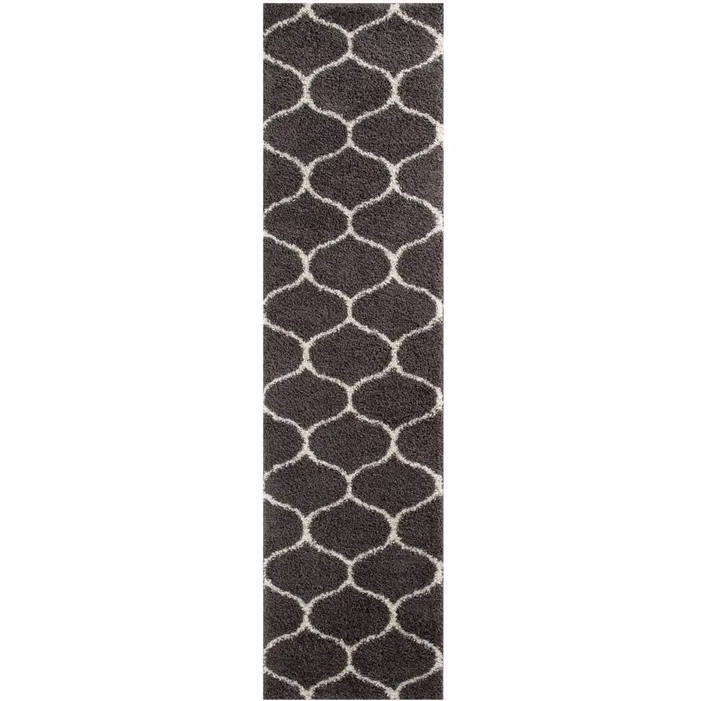 THE RUGS Moroccan Soft High Pile Shaggy Trellis Rug or Runner in Dark Grey, W/D/H: 80 x 300 cm – 6