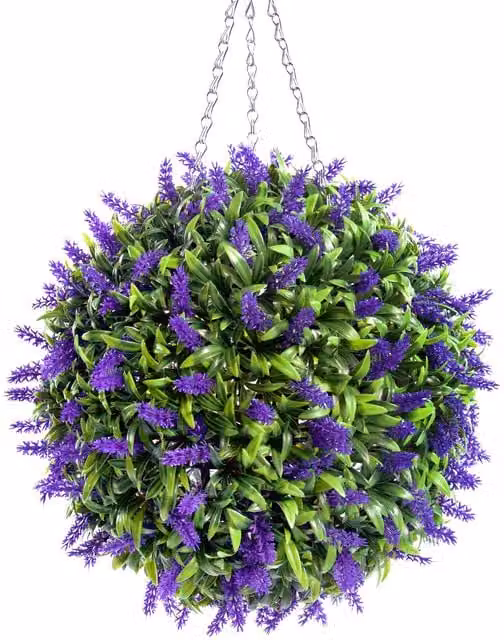 Best Artificial LTD Purple Artificial Lavender Hanging Basket Topiary Ball, Diameter: 38 cm