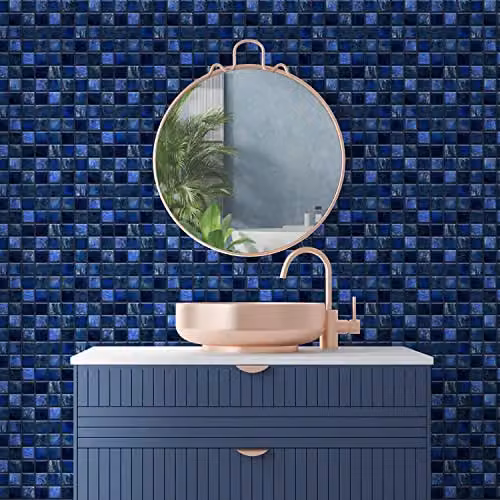 WALPLUS Pearl Noir Blue Geometric Mosaic Tile Stickers, 24 Pack, W/D/H: 15 x 15 x 0.54 cm – 2