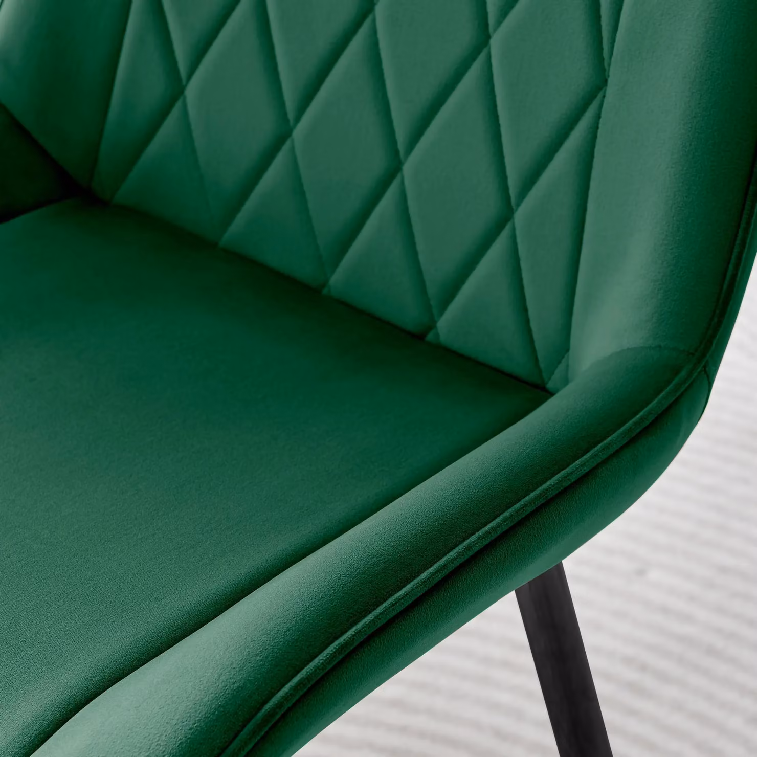 FurnitureboxUK Pesaro Set of 2 Luxury Velvet Dining Chairs with Diamond Stitched Back and Black Metal Legs in Green – 3