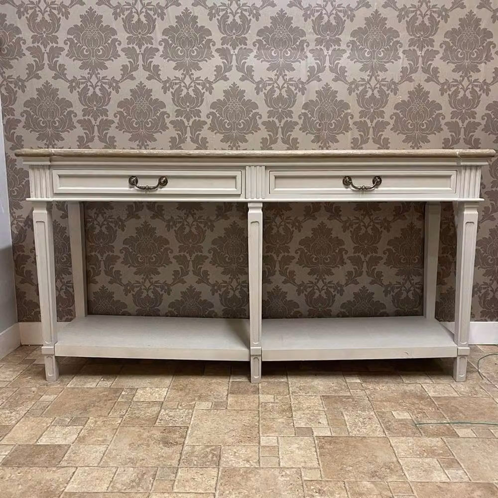 Minster 2 Drawer Side Table in White Wood, W: 150 cm, D: 40 cm, H: 78 cm – 2
