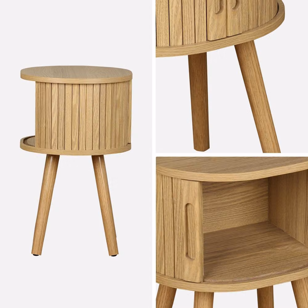 sweeek Scandinavian Wood Bedside Table with 2 Sliding Doors in Light Brown – 3