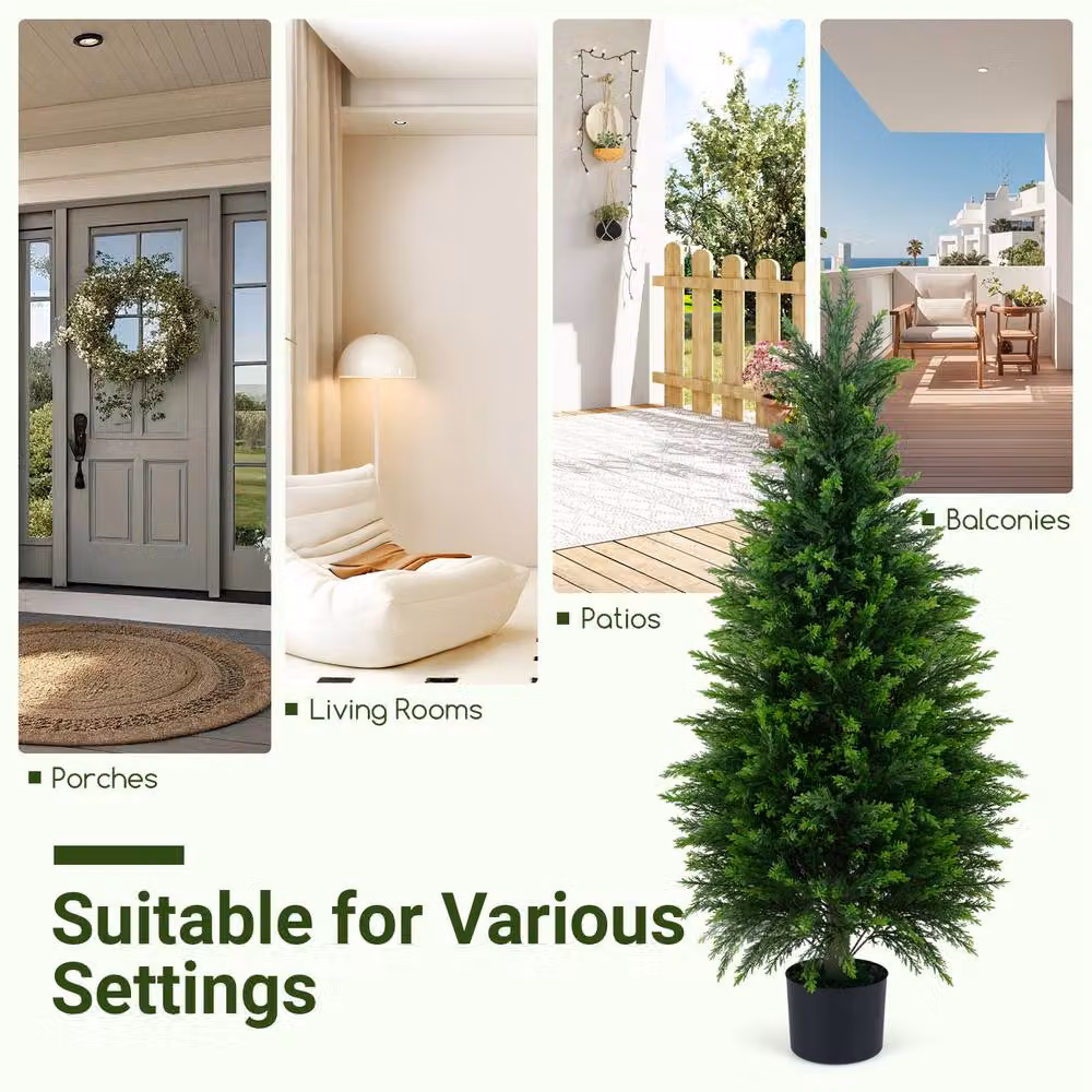 Costway Set of 2 Green Artificial Cedar Cypress Trees, 120 cm Height – 4