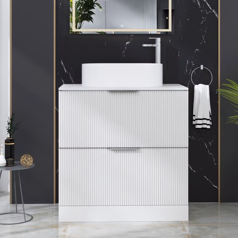 Royal Bathrooms Evora 800mm Matt White Fluted Floor Standing Countertop Vanity Unit with 2 Drawers and Peak Basin