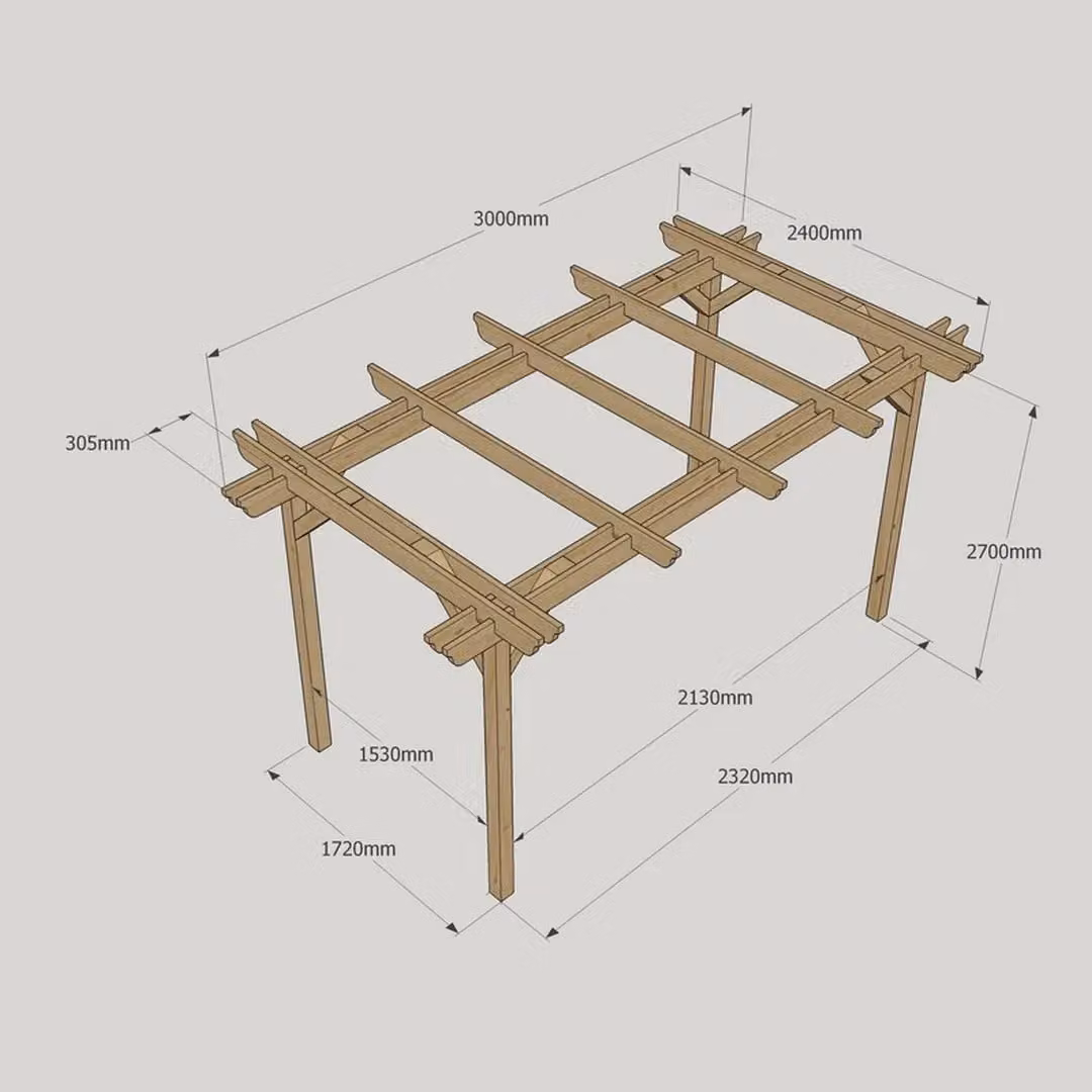 Rutland County Garden Furniture Ltd Double Garden Pergola in Rustic Brown Wood and Steel, W: 300 cm, D: 240 cm, H: 270 cm – 4