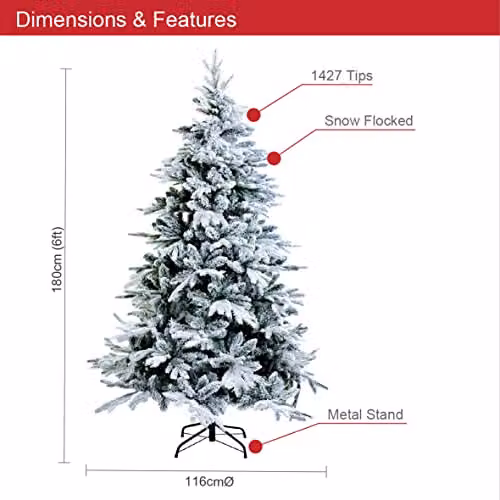 The Christmas Workshop 72059 Classic Deluxe Snowy Artificial Christmas Tree in White and Green, H 180 cm x W 116 cm x D 116 cm – 3