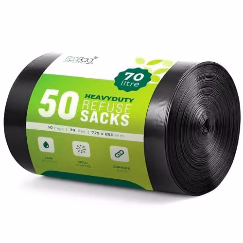 EcoBag Recyclable and Leak Resistant Black Refuse Sacks, 70L – 1