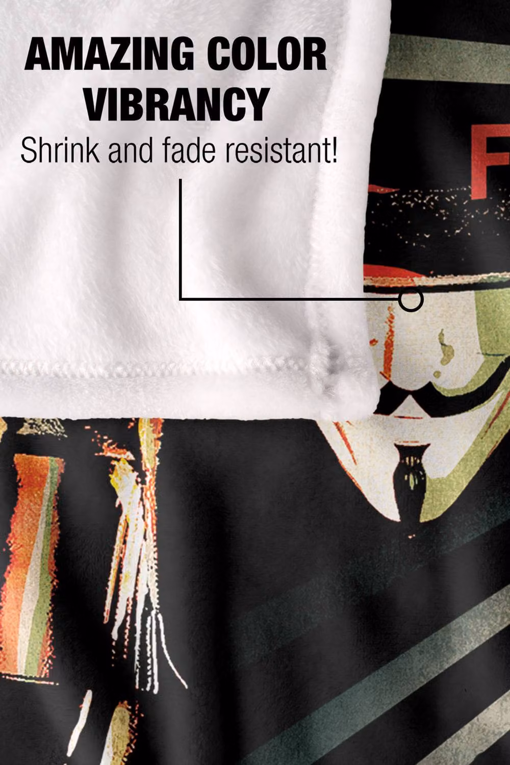 Warner Bros. V For Vendetta Freedom Forever Extra Large Silky Touch Super Soft Fluffy Polyester Throw Blanket in Black and Multicolour – 5