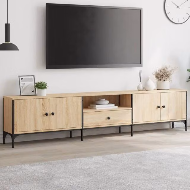 Berkfield Home TV Cabinet with Drawer in Sonoma Oak Natural, W: 200 cm, D: 44 cm, H: 25 cm