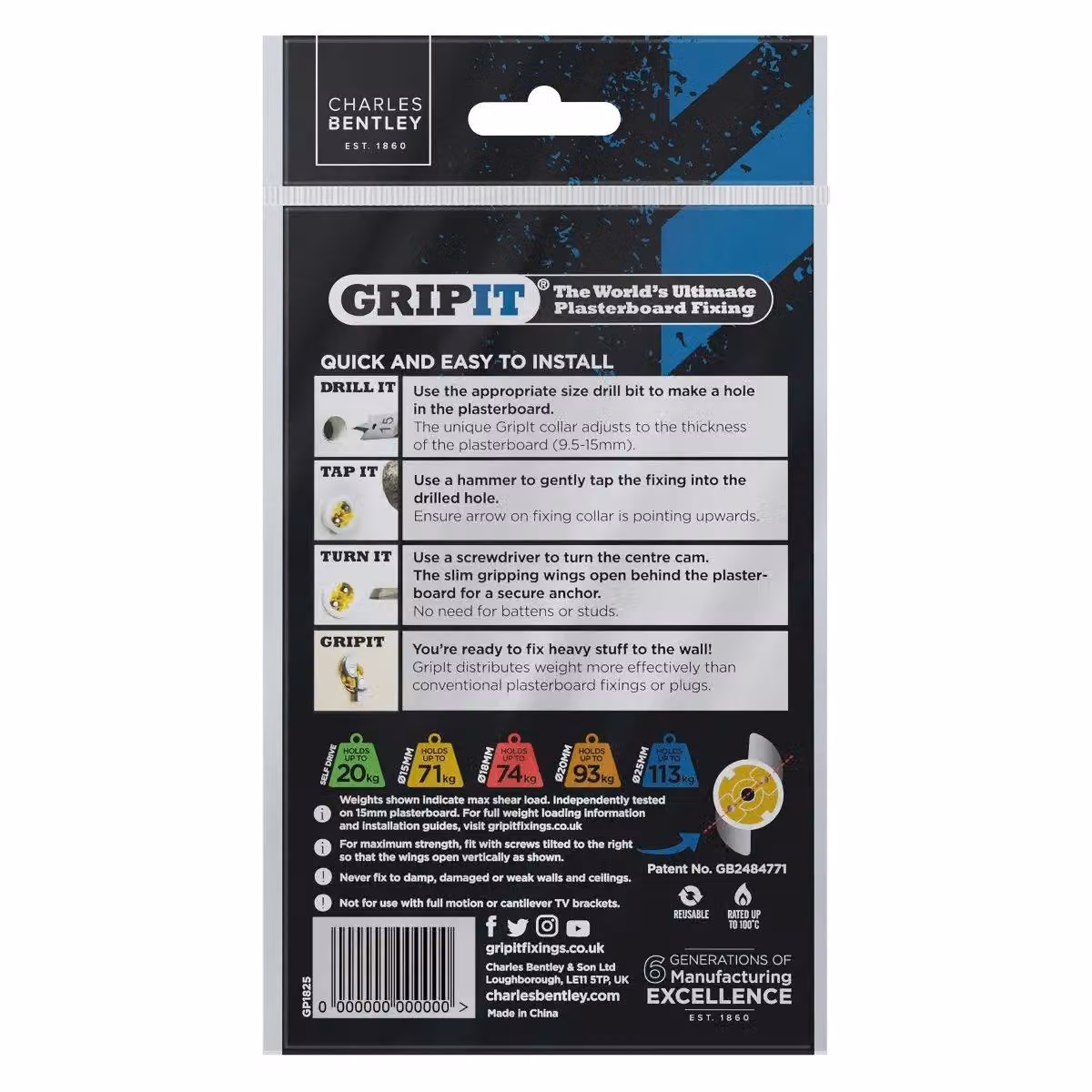 Gripit 15mm Plasterboard Cavity Wall Anchors, 25 Pack, Yellow – 2