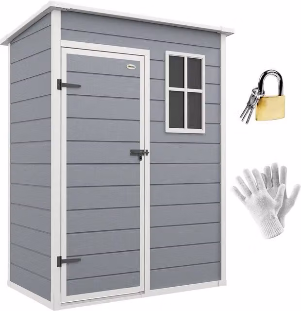 Rolipo Grey Plastic Garden Shed with Floor, Window and Lock, W/D/H: 152.4 x 91.44 x 91.44 cm – 1