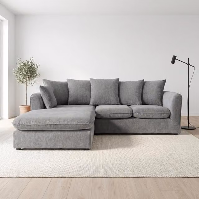 Abakus Direct Lucas Left Facing Corner Sofa in Grey Velvet Chenille – 1