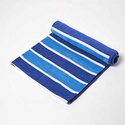 Homescapes Blue Striped Cotton Beach Towel, W/D/H: 90 x 180 cm – 1