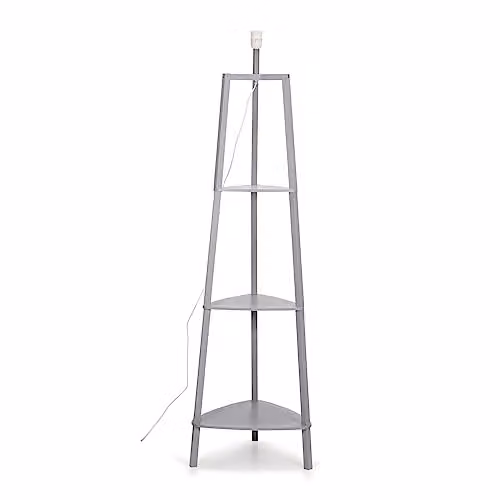 MiniSun Grey Wooden 3 Tier Floor Lamp with Storage Shelves, Height: 138 cm, Width: 39 cm, Depth: 39 cm