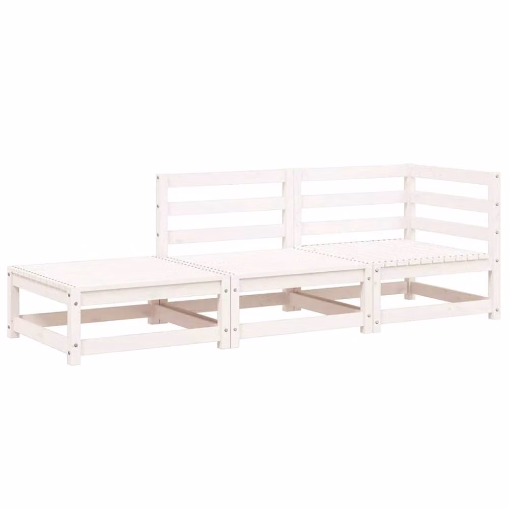 Berkfield Home 2-Seater Garden Sofa and Matching Ottoman in White Solid Pine Wood – 2