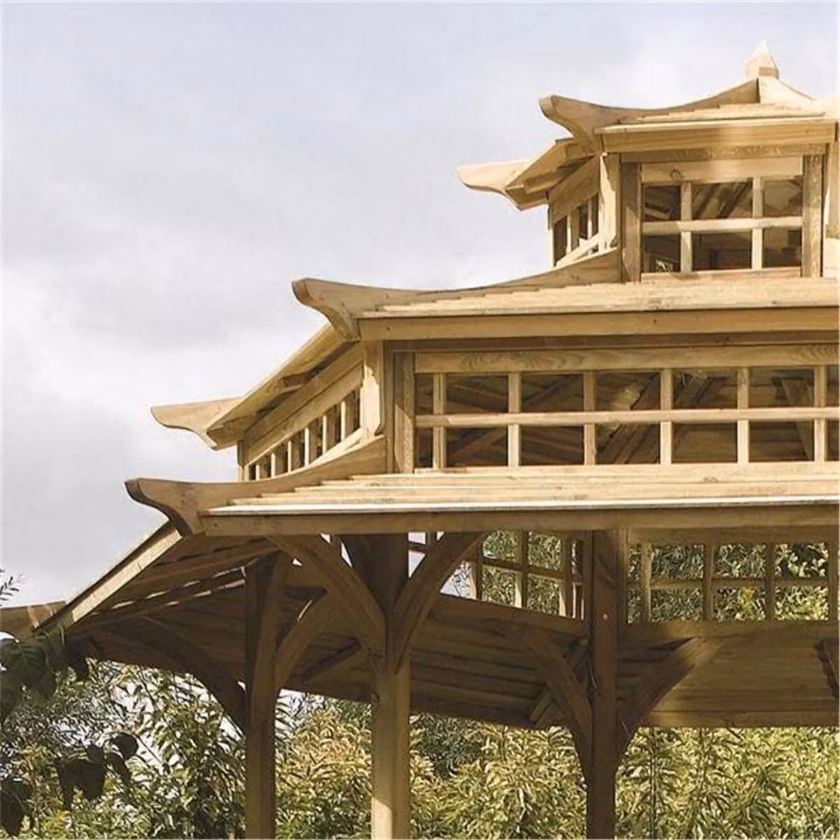 Cheshire Pressure Treated 6-Sided Oriental Pagoda Garden Structure in Light Oak – 2