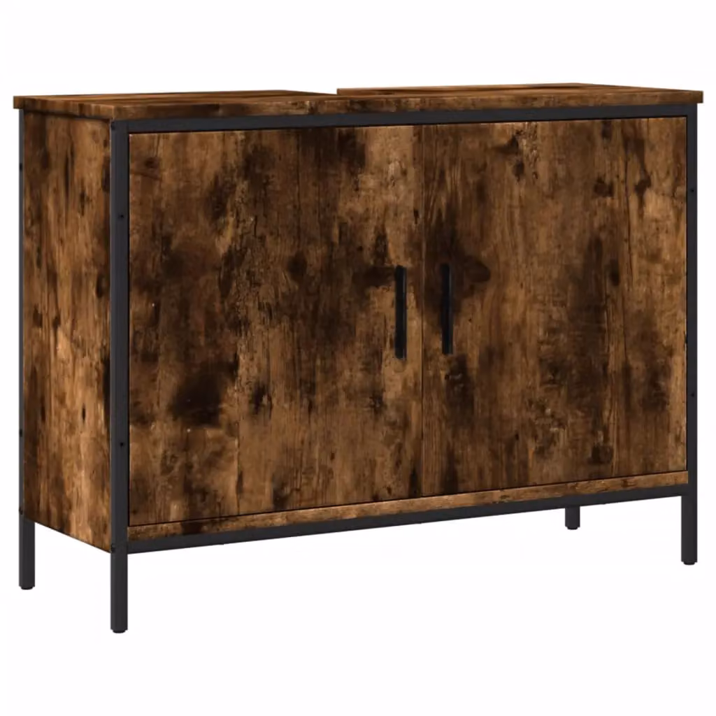 Berkfield Home Smoked Oak Bathroom Sink Cabinet, Brown, W: 80 cm, D: 30 cm, H: 60 cm – 2