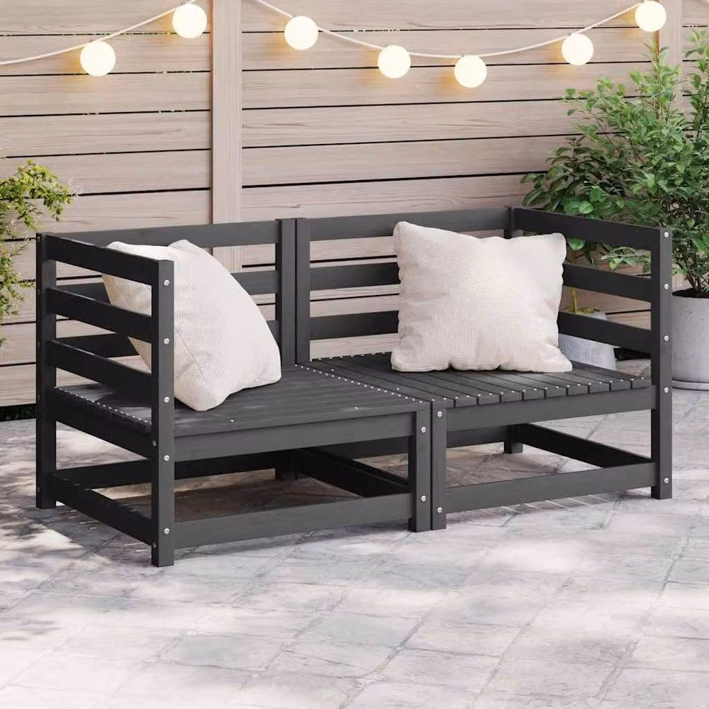 Berkfield Home 2-Piece L-Shape Garden Corner Sofa Set in Grey Solid Pine Wood with Cushions – 2