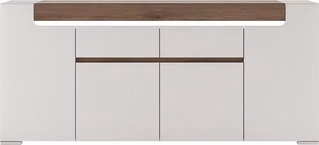 Furniture To Go Toronto Wide 4 Door 2 Drawer Sideboard with Integrated Plexi Lighting in White and Oak