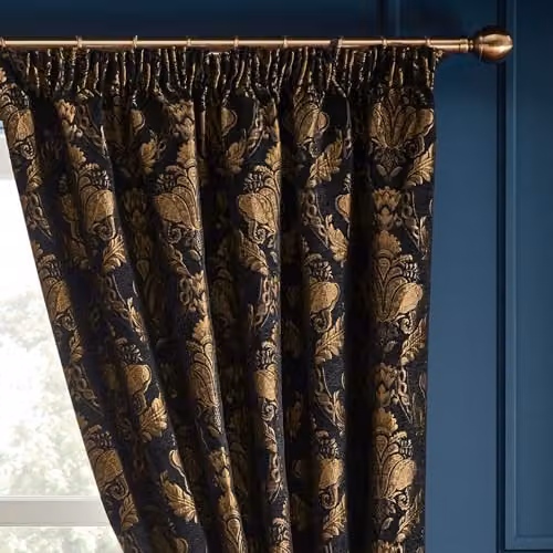 Paoletti Shiraz Traditional Jacquard Pencil Pleat Curtains, Black and Gold, H: 229.1 cm x W: 167.9 cm – 3