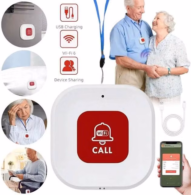 FLAVORA Emergency Button Caregiver Pager Panic Button with App, White