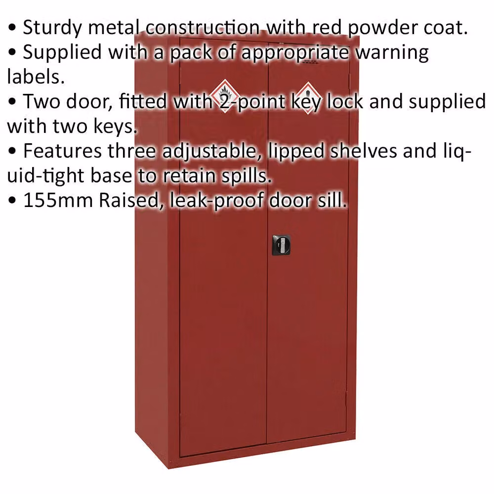 Loops Red Metal Agrochemical Substance Cabinet with 2 Hinged Doors and Internal Shelves, W/D/H: 90.0 x 46.0 x 180.0 cm – 2