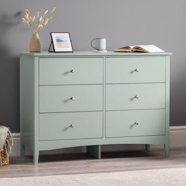 Christow 6 Drawer Bedroom Storage Chest in White and Green, H 110 x W 80 x D 40 cm