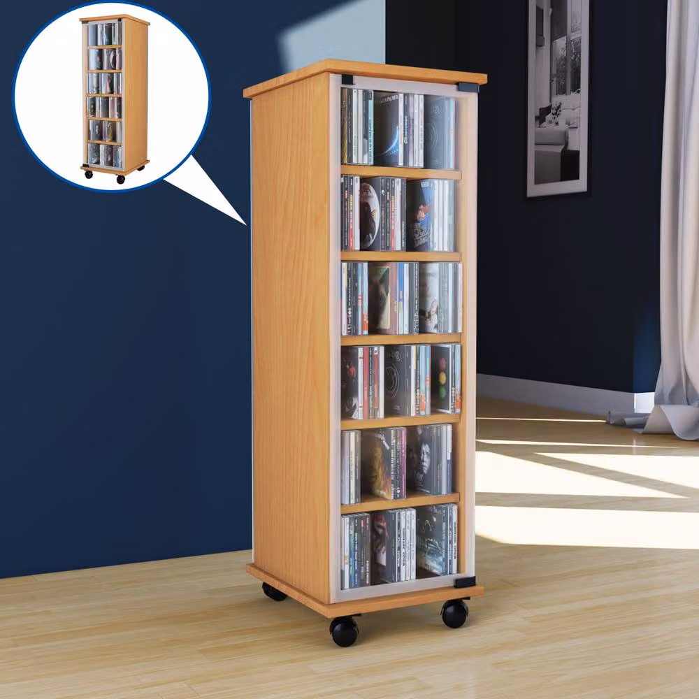 VCM Valenza Wood CD DVD Stand with Glass Doors in Brown – 2