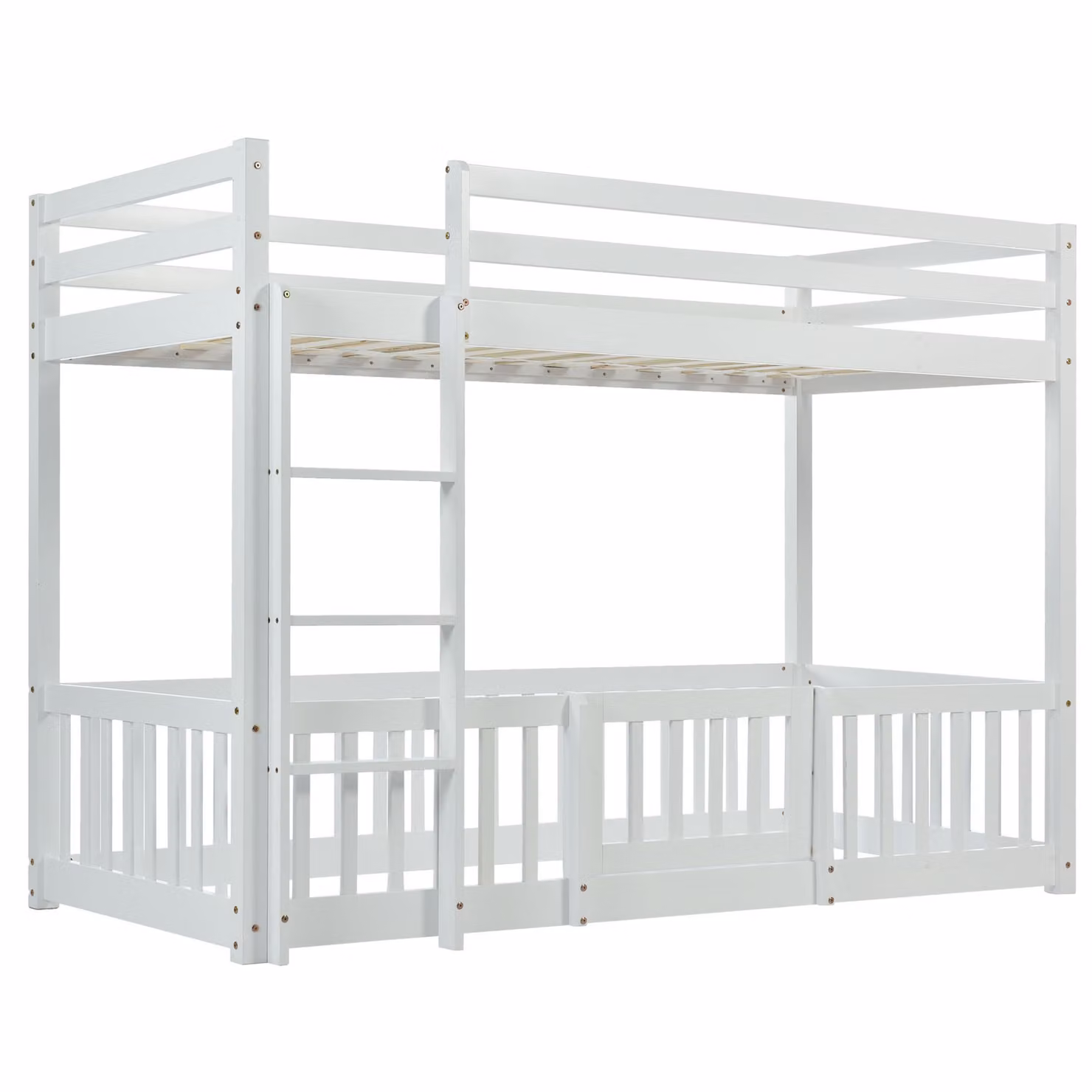 Aosom.UK Childrens Solid Pine Wood Bunk Bed with Safety Railings and Right-Angled Ladder in White, W/D/H: 198 x 101.5 x 150 cm – 2