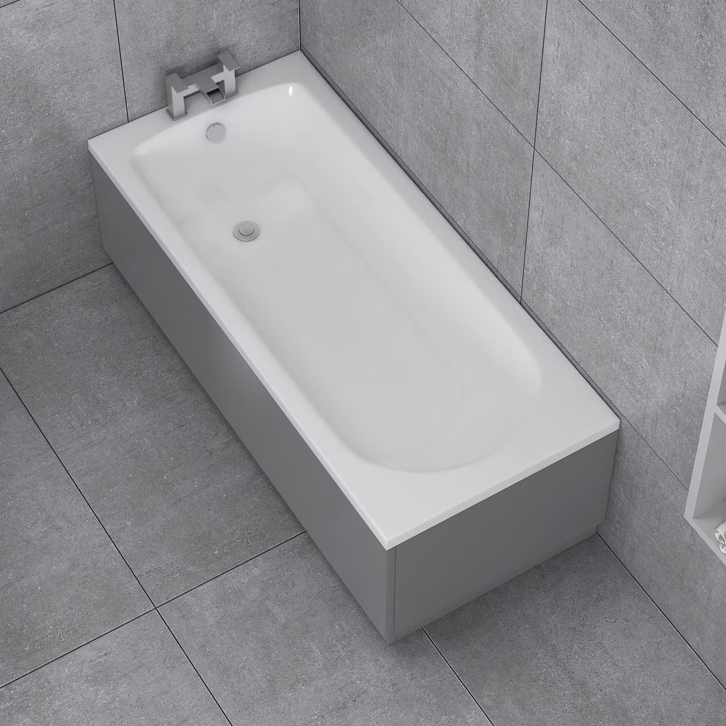 Royal Bathrooms Breeze Round Single Ended Acrylic Bath in White with Grey Gloss MDF Front Panel, W: 180 cm, D: 80 cm, H: 58 cm